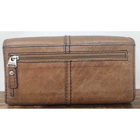 Fossil Vintage Maddox Marlow Leather Flap Clutch Wallet Chestnut Brown Trifold - Picture 2 of 14